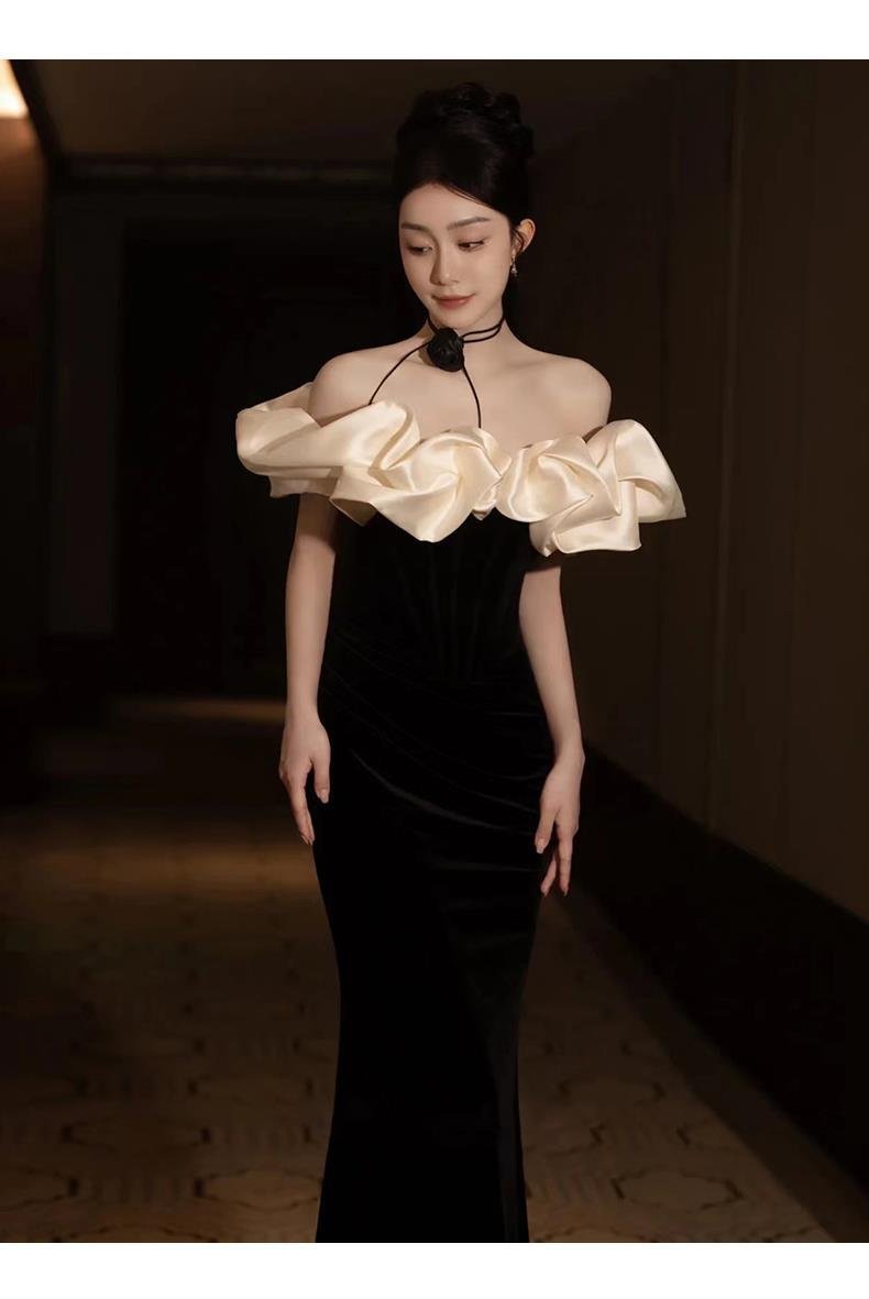 Evening Dress Women's Black One-word Shoulder Temperament High-end Fishtail Senior Sense Adult Ceremony Banquet Dress Light Luxury Niche 18 O1CN01AxZz4g2BPeTzCEF1e 2216064808331 0 cib