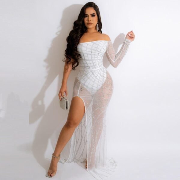Sexy, Hot Diamond, Chest Wrap, Perspective, Side Open, Slim Fit, Mopping Dress Skirt - Image 7