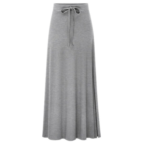 Large Size Women's Clothing Fashion Knitted Skirt High Waist Medium and Long Slit A-shaped Skirt Elastic Over The Knee - Image 5