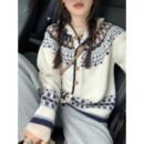 Vintage Fair Island Jacquard Knitted Cardigan Women's Autumn and Winter New Soft Waxy Sweater Jacket