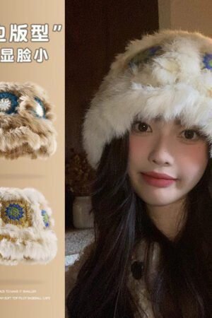 Big Puff Plush Rabbit Hair Handwoven Lion Dancing Hat Cold Fisherman Children Cute Plush Knitted Basin Women Hat