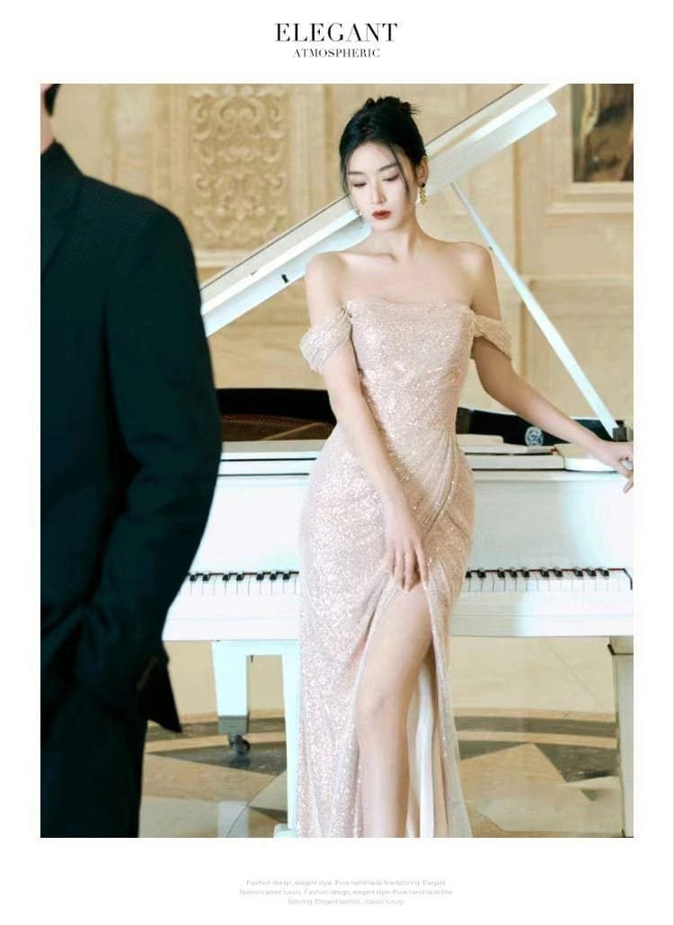 Evening Dress Fine Flash Light Luxury High Temperament Bridal Engagement Banquet Dress One-word Shoulder French Travel Photo Light Wedding Dress 19 O1CN01EsQIJv1X3am8RW97O 2216086462868 0 cib