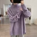 Purple Turtleneck Sweater Jacket Autumn and Winter New Loose and Thin Pullover High-end Soft Waxy Bottoming Knitted Sweater Top