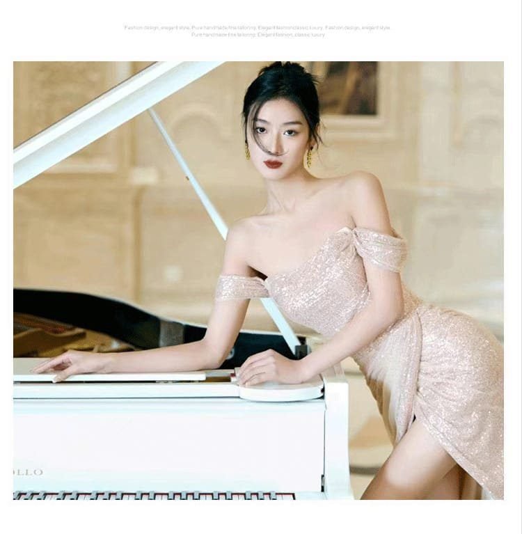 Evening Dress Fine Flash Light Luxury High Temperament Bridal Engagement Banquet Dress One-word Shoulder French Travel Photo Light Wedding Dress 16 O1CN01G4yQM81X3amKhTAgZ 2216086462868 0 cib