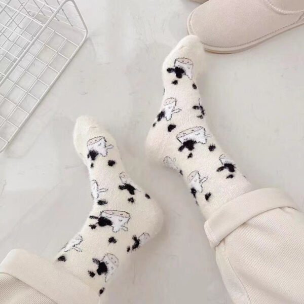 5PRS-Cartoon Mink Fleece Women's Thickened Warm Cute Fluffy Home Floor Socks Confinement Sleep Sock - Image 6