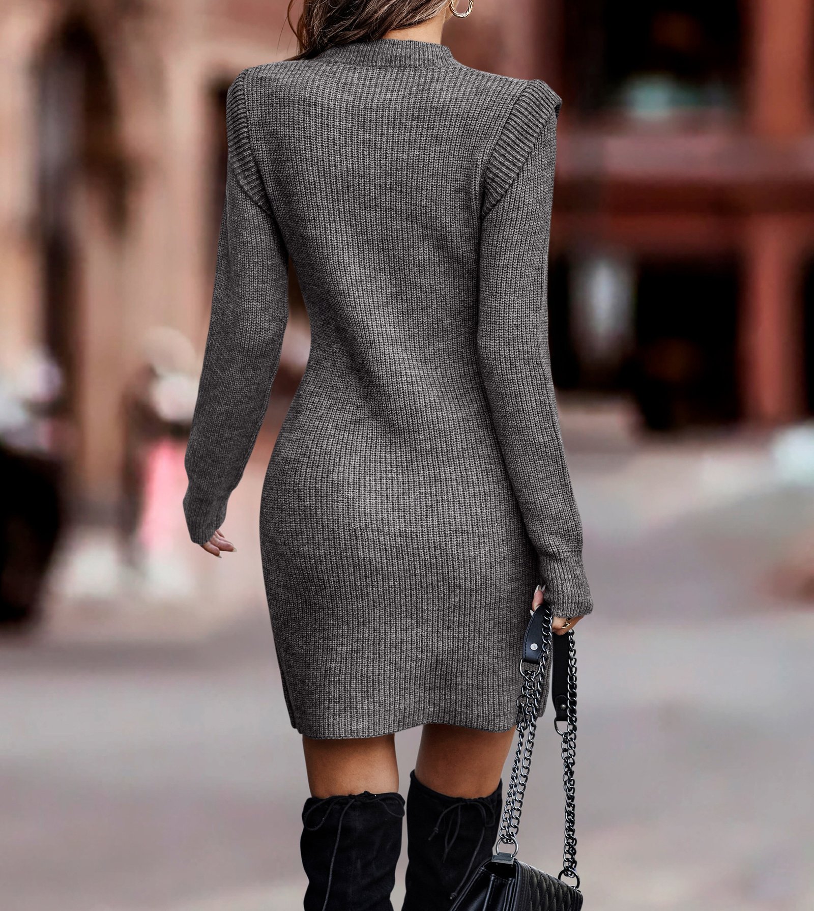 Autumn and Winter Net Color Round Neck Long-sleeved Hip-wrapped Sweater Women's Dress 34 undefined