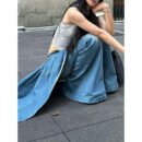 Slightly Fat Spice Girl Design Sense Irregular Splicing Jeans Autumn and Winter New Fake Two-piece Thin Flared Pants