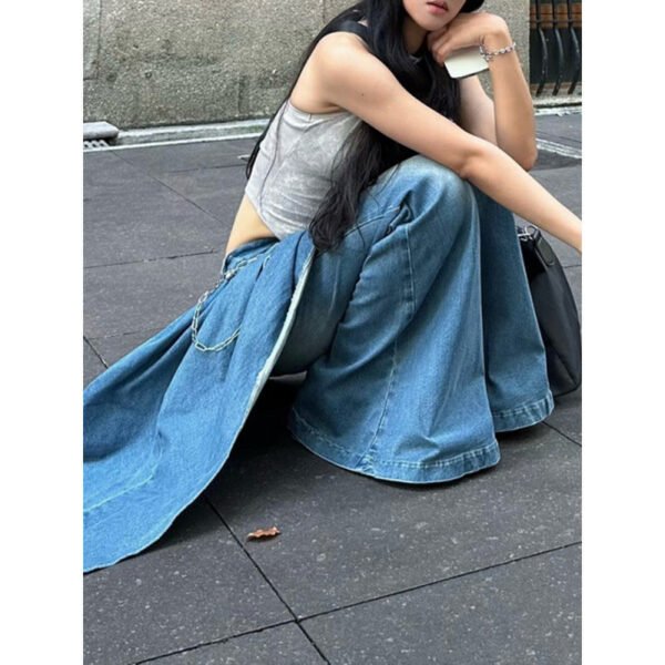 Slightly Fat Spice Girl Design Sense Irregular Splicing Jeans Autumn and Winter New Fake Two-piece Thin Flared Pants - Image 4