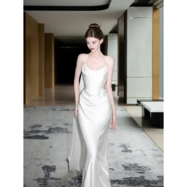 Light Wedding Dress White Trailing Wedding Bride Toast Engagement Evening Dress High Sense Satin Tube Top Dress Women - Image 4