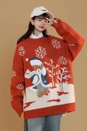 Design sweater female bear tide brand ins loose girlfriend autumn and winter with retro gentle wind fried street knitted sweater