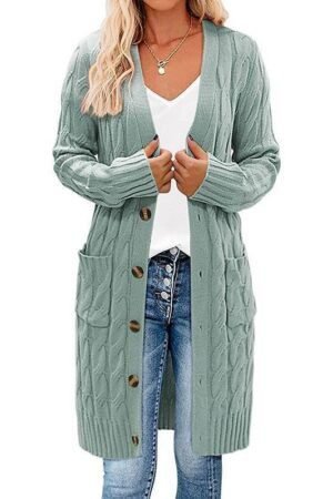 Autumn and Winter New Single-breasted Twist Pocket Solid Color Knitted Long Sweater Cardigan Jacket