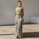 Denim Suit Set - Asymmetric Vest & High-Slit Skirt | Y2K Streetwear Coord Outfit