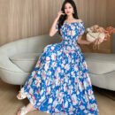Prairie Dream Dress: Tiered Cotton Maxi - Cold Shoulder & Smocked Waist