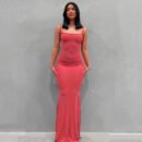 2025 Solid Color Women's Dress Slim Peach Hip Suspender Long Fishtail Skirt