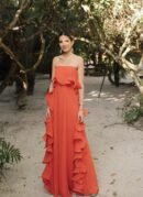 Vintage Ruffle Maxi Skirt: Fringe Hem & Draped Bust with Floor-Length Elegance for Weddings/Events