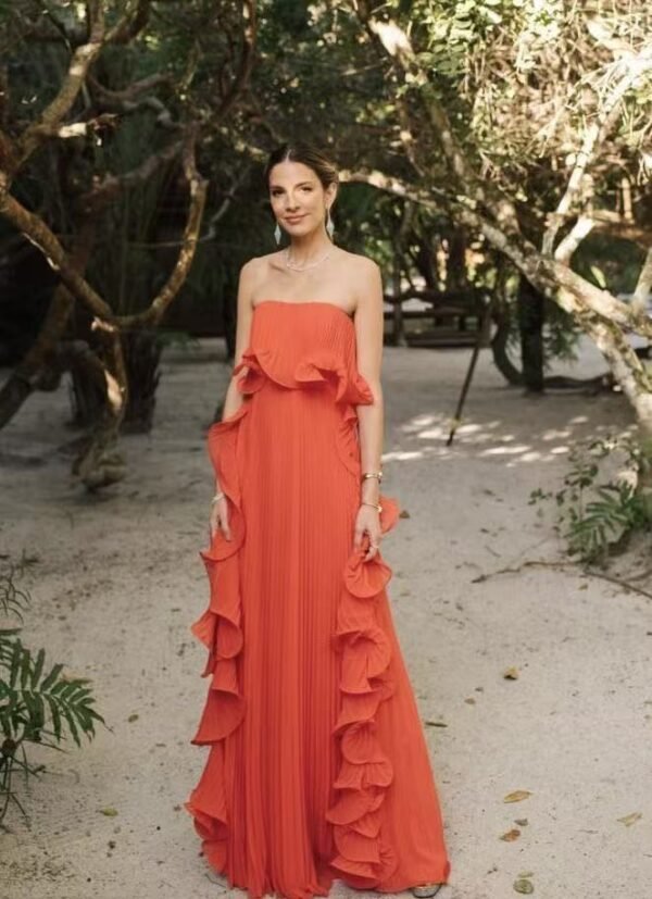 Vintage Ruffle Maxi Skirt: Fringe Hem & Draped Bust with Floor-Length Elegance for Weddings/Events - Image 6