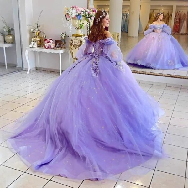 Floral One-Shoulder Tutu Dress with Bubble Sleeves - Spring Summer Elegant Party & Evening Wear - Image 4
