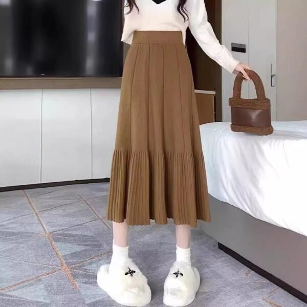 Pleated Knitted Skirt Women's Autumn and Winter New Fashion High Waist Korean Version Casual and Thin Big Swing Skirt A-shaped Skirt Umbrella Skirt - Image 5