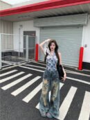 Retro Tie-dye Wasteland Wind Ripped Wide-leg Jeans Women's Summer Design Sense High Waist Thin Straight Mopping Pants