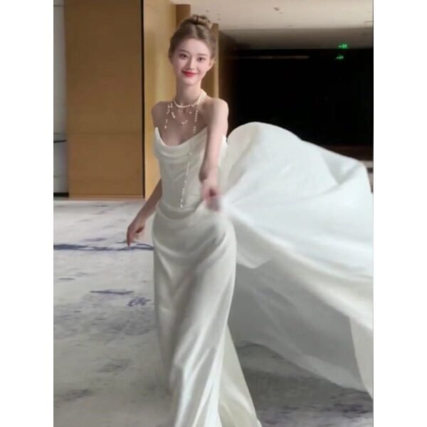 Light Wedding Dress White Trailing Wedding Bride Toast Engagement Evening Dress High Sense Satin Tube Top Dress Women - Image 7
