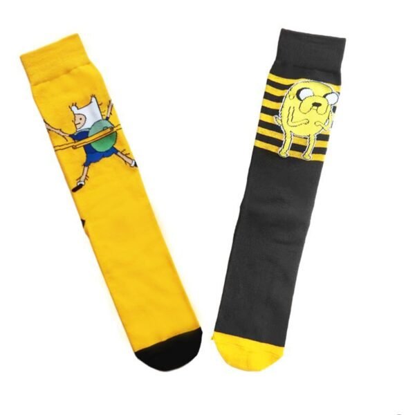 Cartoon Socks Striped Live Treasure Animation Cotton Medium Tube Socks Yellow Back School Bag Socks Comic Socks-5PRS - Image 3