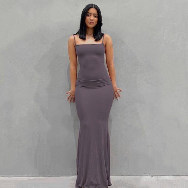 2025 Solid Color Women's Dress Slim Peach Hip Suspender Long Fishtail Skirt - Image 10