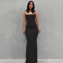 2025 Solid Color Women's Dress Slim Peach Hip Suspender Long Fishtail Skirt