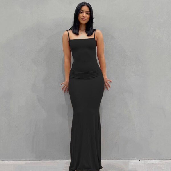 2025 Solid Color Women's Dress Slim Peach Hip Suspender Long Fishtail Skirt - Image 14