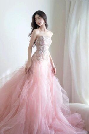 Fairy Air Fluttering, Brilliant Pink Bride Wedding Toast, Banquet Performance Host Wedding Dress Evening Dress