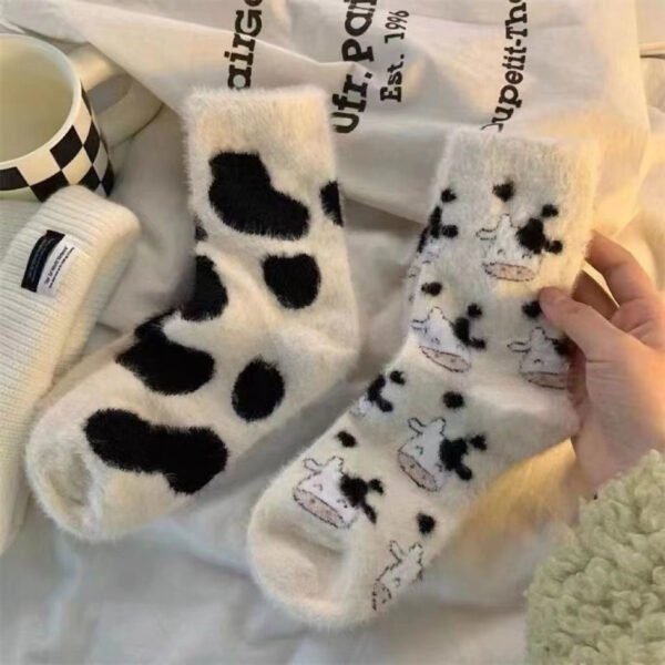5PRS-Cartoon Mink Fleece Women's Thickened Warm Cute Fluffy Home Floor Socks Confinement Sleep Sock - Image 3