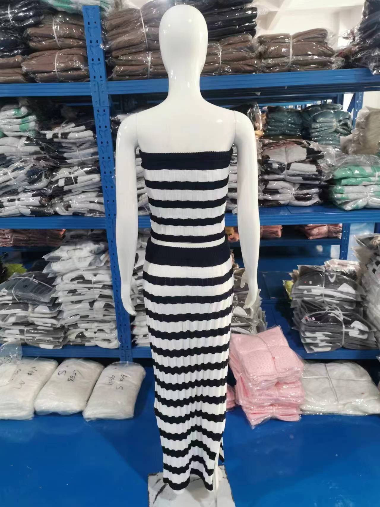 New Women's Clothing Sexy Sleeveless Color Matching Striped Split-ended Suit Skirt 28 undefined