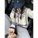 Vintage Fair Island Jacquard Knitted Cardigan Women's Autumn and Winter New Soft Waxy Sweater Jacket