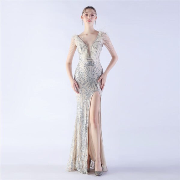Luxe Feather & Sequin Maxi Gown | Heavy Beadwork - Image 13