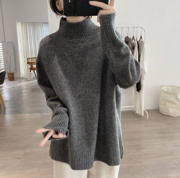 Purple Turtleneck Sweater Jacket Autumn and Winter New Loose and Thin Pullover High-end Soft Waxy Bottoming Knitted Sweater Top - Image 6