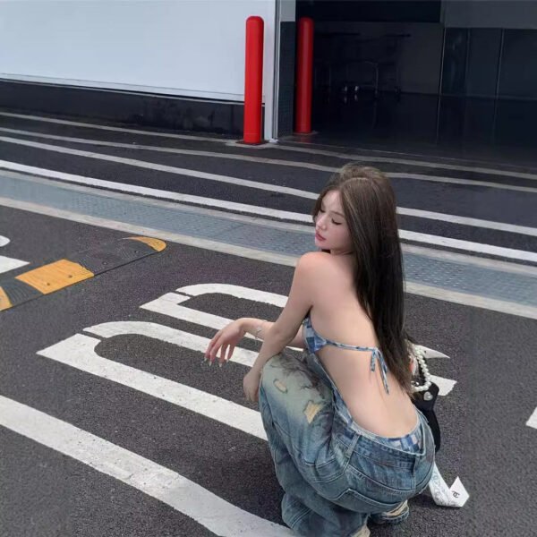 Retro Tie-dye Wasteland Wind Ripped Wide-leg Jeans Women's Summer Design Sense High Waist Thin Straight Mopping Pants - Image 4
