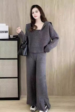Autumn and Winter Internet Celebrity Fried Street Temperament Muse Fan Gray Fashion Leisure Sports Suit Women's Three-piece Set