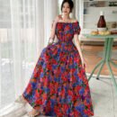 Prairie Dream Dress: Tiered Cotton Maxi - Cold Shoulder & Smocked Waist