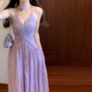 Summer Viral Backless Lilac Suspender Dress for Girls | French-Inspired Seaside Vacation Dress with Breathable Beachwear Design