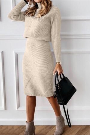 Autumn and Winter New Women's Clothing, European and American Turtleneck Knitted Solid Color Thickened Lapel Pullover Sweater Set