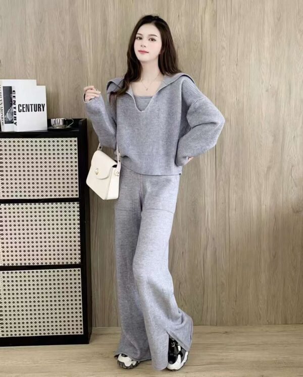 Autumn and Winter Internet Celebrity Fried Street Temperament Muse Fan Gray Fashion Leisure Sports Suit Women's Three-piece Set - Image 6