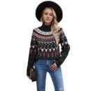 Winter New Women's Clothing Retro Striped Splicing Contrasting Sweater High Neck Loose Knitted Sweater