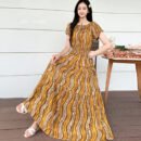 Prairie Dream Dress: Tiered Cotton Maxi - Cold Shoulder & Smocked Waist