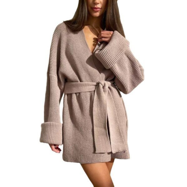 Lace-up Bathrobe Wind Knitted Sweater Women's Autumn and Winter Lazy Wind Jacket Medium and Long Cardigan - Image 4