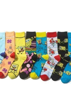 Men's SpongeBob SquarePants Women's Medium Tube Cartoon Men's Socks Anime Men's Movie Women's Personality Socks-5PRS