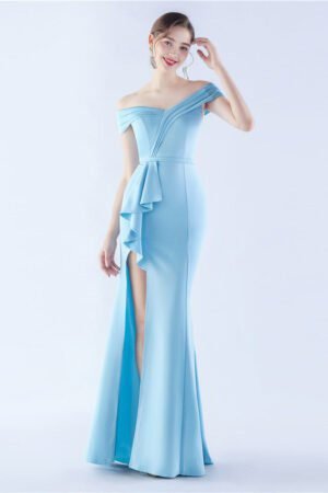 Satin One-Shoulder Evening Gown: Luxe Slit Formal Dress Wedding Guest Party Maxi