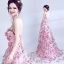 New Evening Dress Bean Pink Flower Lace Tub Top Performance Dress Bridal Wedding Banquet Annual Meeting Evening Dress