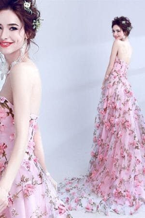 New Evening Dress Bean Pink Flower Lace Tub Top Performance Dress Bridal Wedding Banquet Annual Meeting Evening Dress