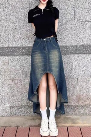 Micro Mini Denim Skirt - Y2K Vintage Wash w/ Slit