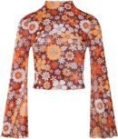 Women's Trumpet Sleeves Top with Lettuce Edging and Flower Mesh - Perfect for Open Navel T-shirt Look!