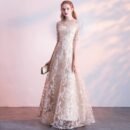 Evening dress new banquet host long thin sleeveless temperament socialite lace champagne dress